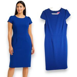 Betsey Johnson Royal Blue Midi Sheath Dress Puff Cap Sleeves Size 14